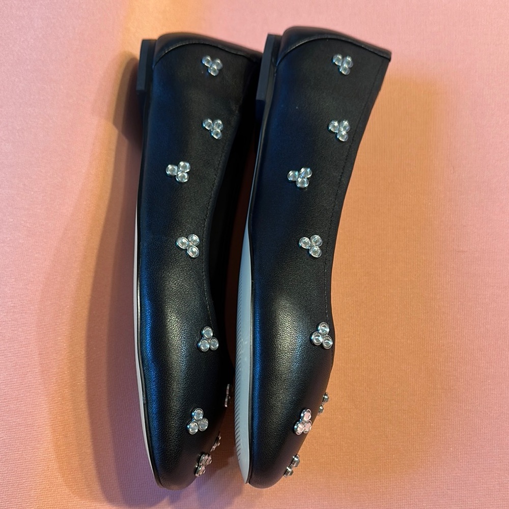 New Stuart Weitzman Leather Black Rhinestone Embellished Flats. Size 8.… - Picture 4 of 9